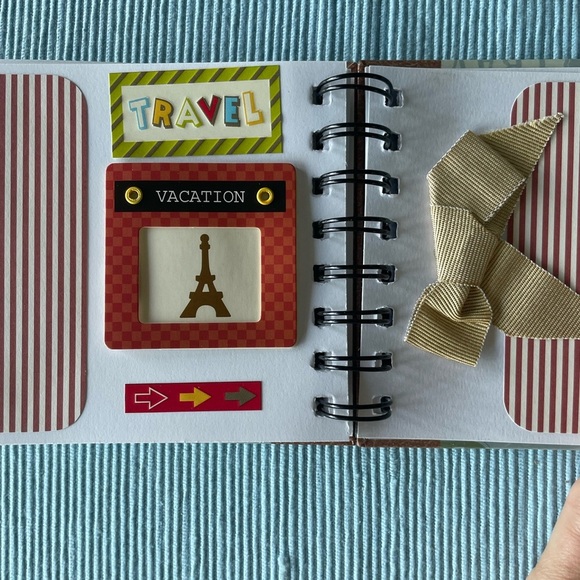 Travel Themed Pre-made Spiral Scrapbook with Bow- picture-ready! 8.25x4.5” - Picture 15 of 17